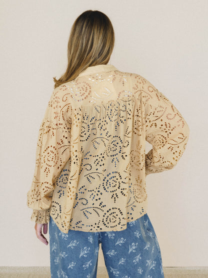 Soft Light Eyelet Blouse - Almond