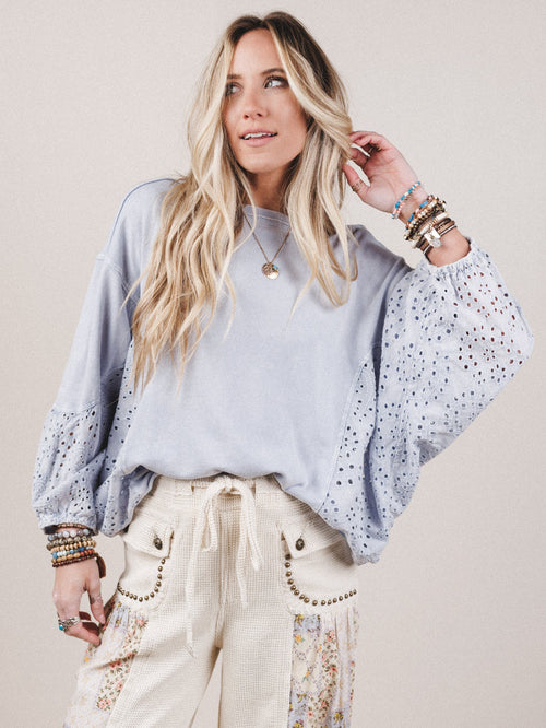 On Point Eyelet Knit Top - Blue