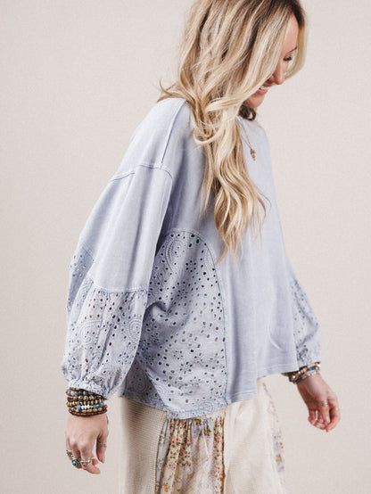 On Point Eyelet Knit Top - Blue