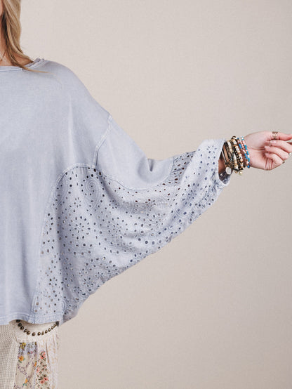 On Point Eyelet Knit Top - Blue
