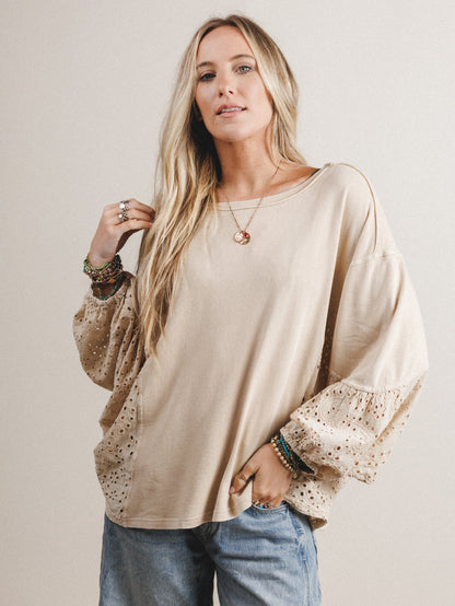 On Point Eyelet Knit Top - Natural
