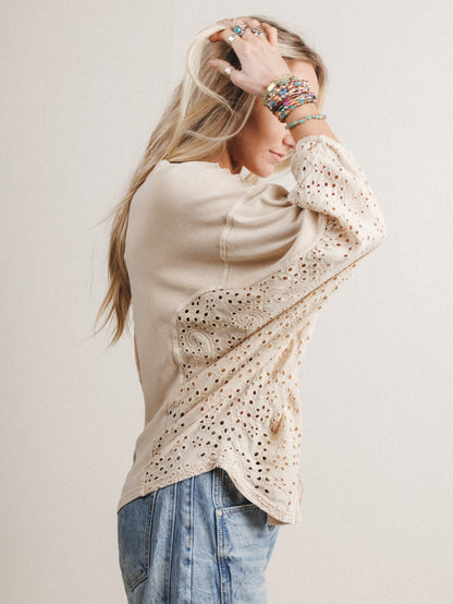 On Point Eyelet Knit Top - Natural