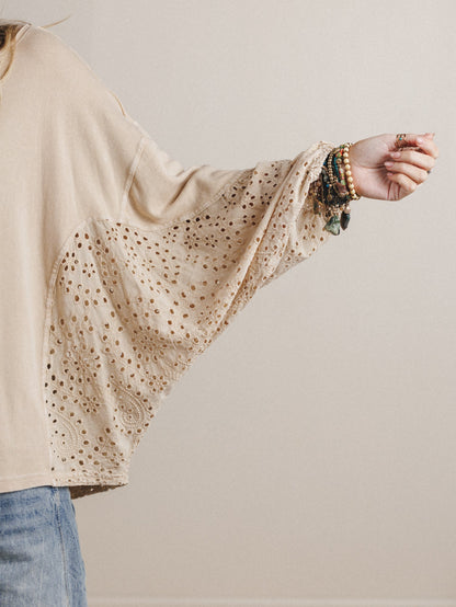 On Point Eyelet Knit Top - Natural