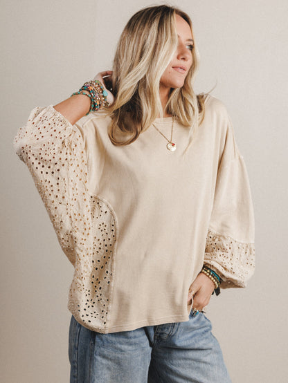 On Point Eyelet Knit Top - Natural