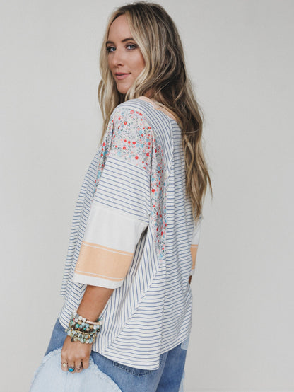 Britt Patchwork Top - Oat Blue