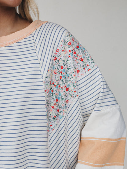 Britt Patchwork Top - Oat Blue