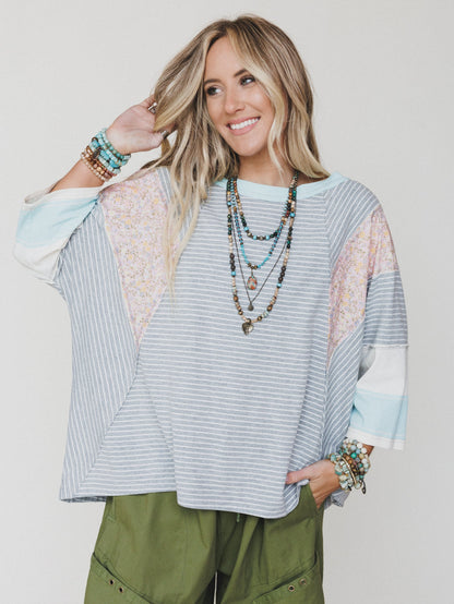 Britt Patchwork Top - Heather Gray