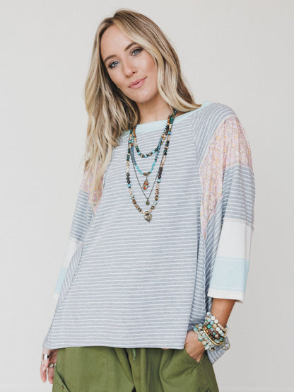 Britt Patchwork Top - Heather Gray