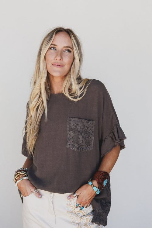 Zhara Lace Back Top - Ash Brown