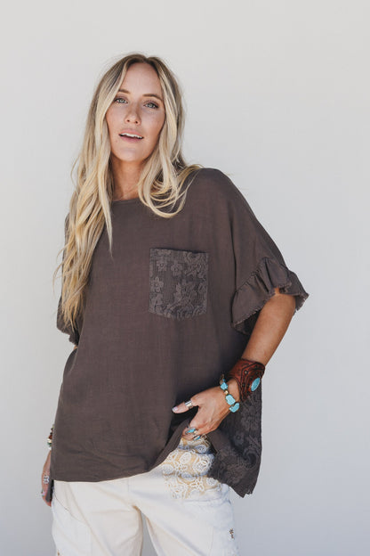 Zhara Lace Back Top - Ash Brown