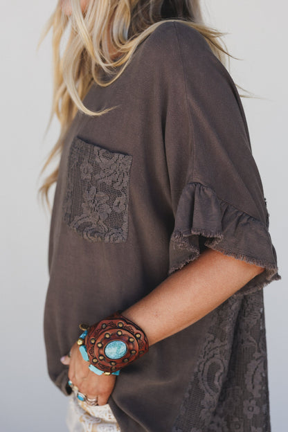 Zhara Lace Back Top - Ash Brown