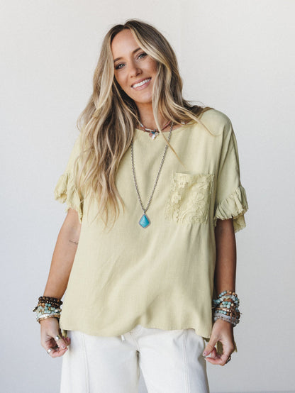 Zhara Lace Back Top - Green Tea