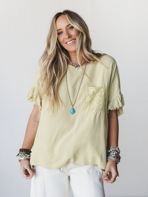 Zhara Lace Back Top - Green Tea