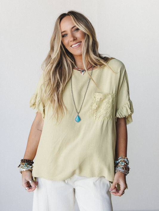 Zhara Lace Back Top - Green Tea