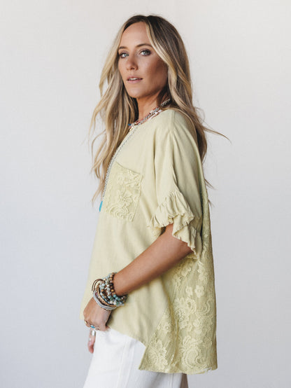 Zhara Lace Back Top - Green Tea