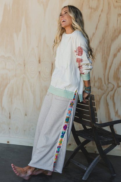 The Nest Love Seeker Crochet Panel Pants - Oatmeal