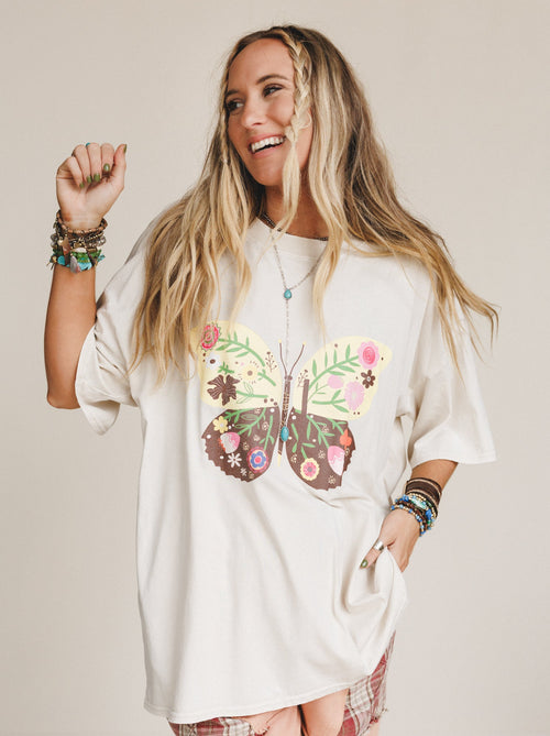 Winged Bloom Top - Beige