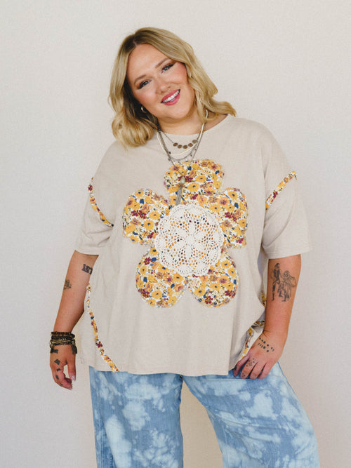 Wildflower Haze Patchwork Top - Khaki
