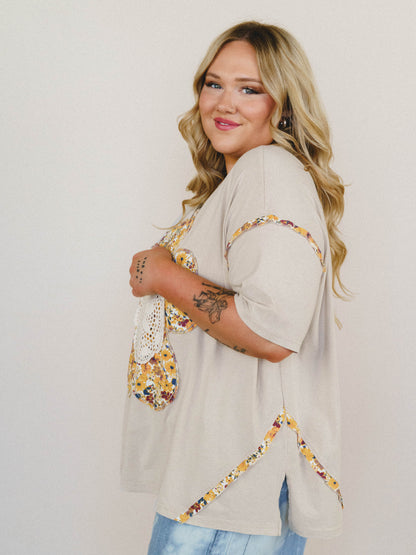 Wildflower Haze Patchwork Top - Khaki