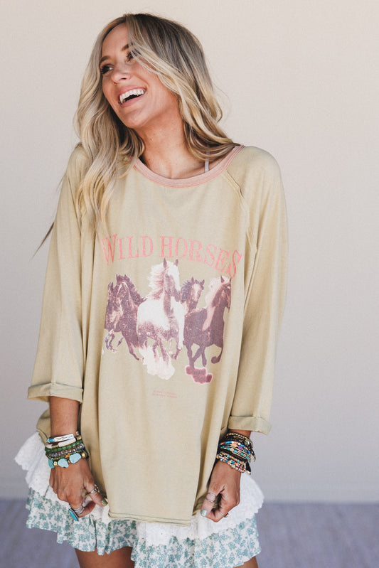 Wild Mustang Graphic Top - Sage