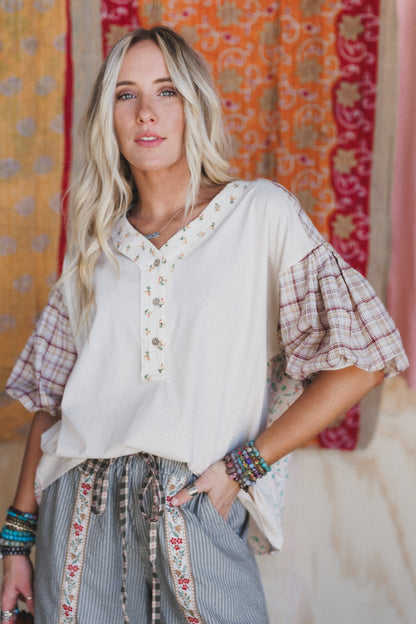 Wild Chamomile Bubble Sleeve Top - Natural