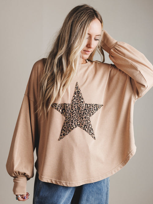 Astral Wild Animal Star Patchwork Top - Camel