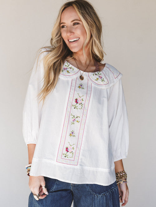 Hints of Spring Blouse - White