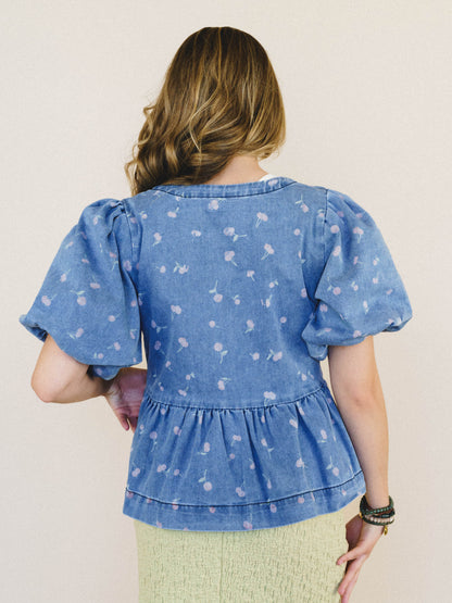 Blooming Beginnings Blouse - Washed Denim