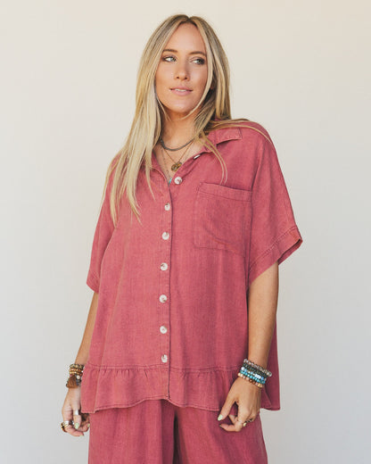 Pure Soul Linen Top - Boho Red