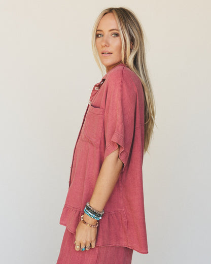 Pure Soul Linen Top - Boho Red