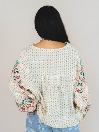 Frida Embroidered Dolman Sleeve Top - Oatmeal