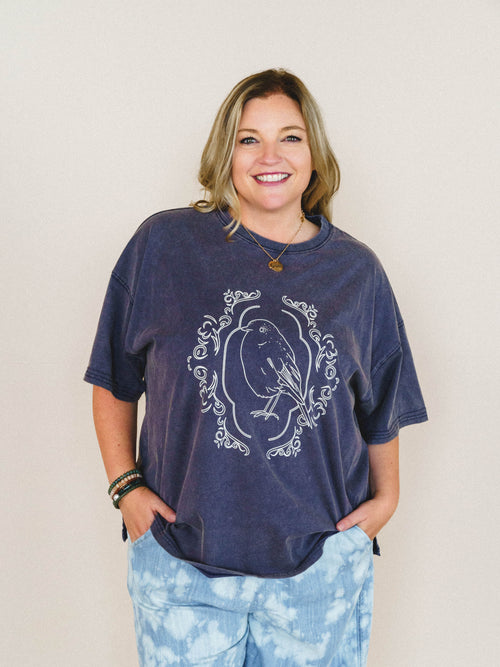 Bird Song Tee - Ash Navy