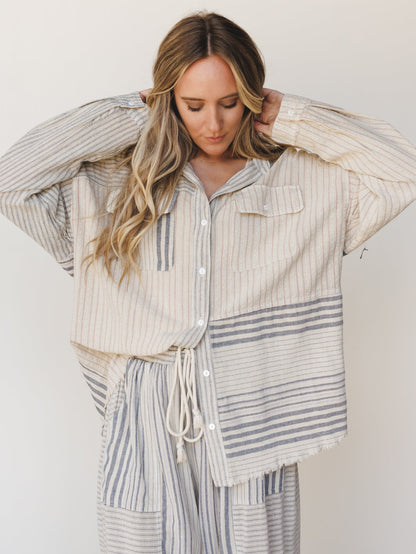 Solana Stripe Button Down Top - Faded Sage