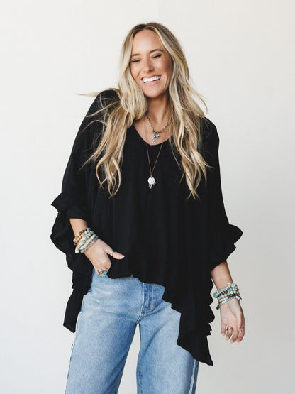The Nest Let Me Ruffled Poncho Top - Black