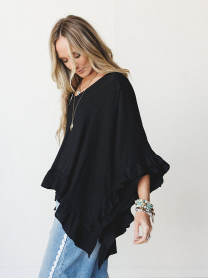 The Nest Let Me Ruffled Poncho Top - Black
