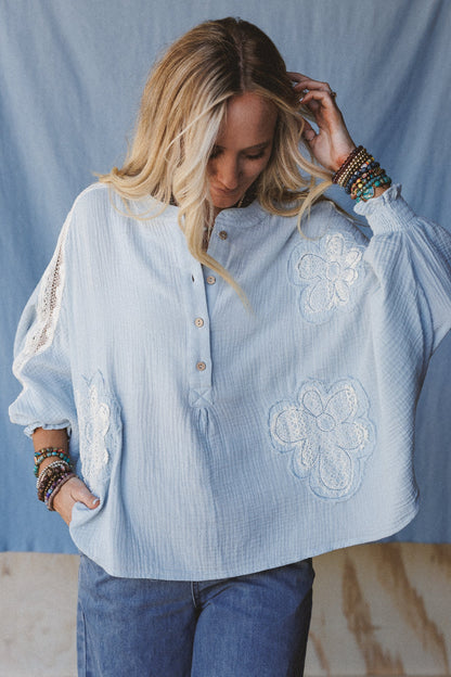 Soul Stir Crochet Trim Top - Blue