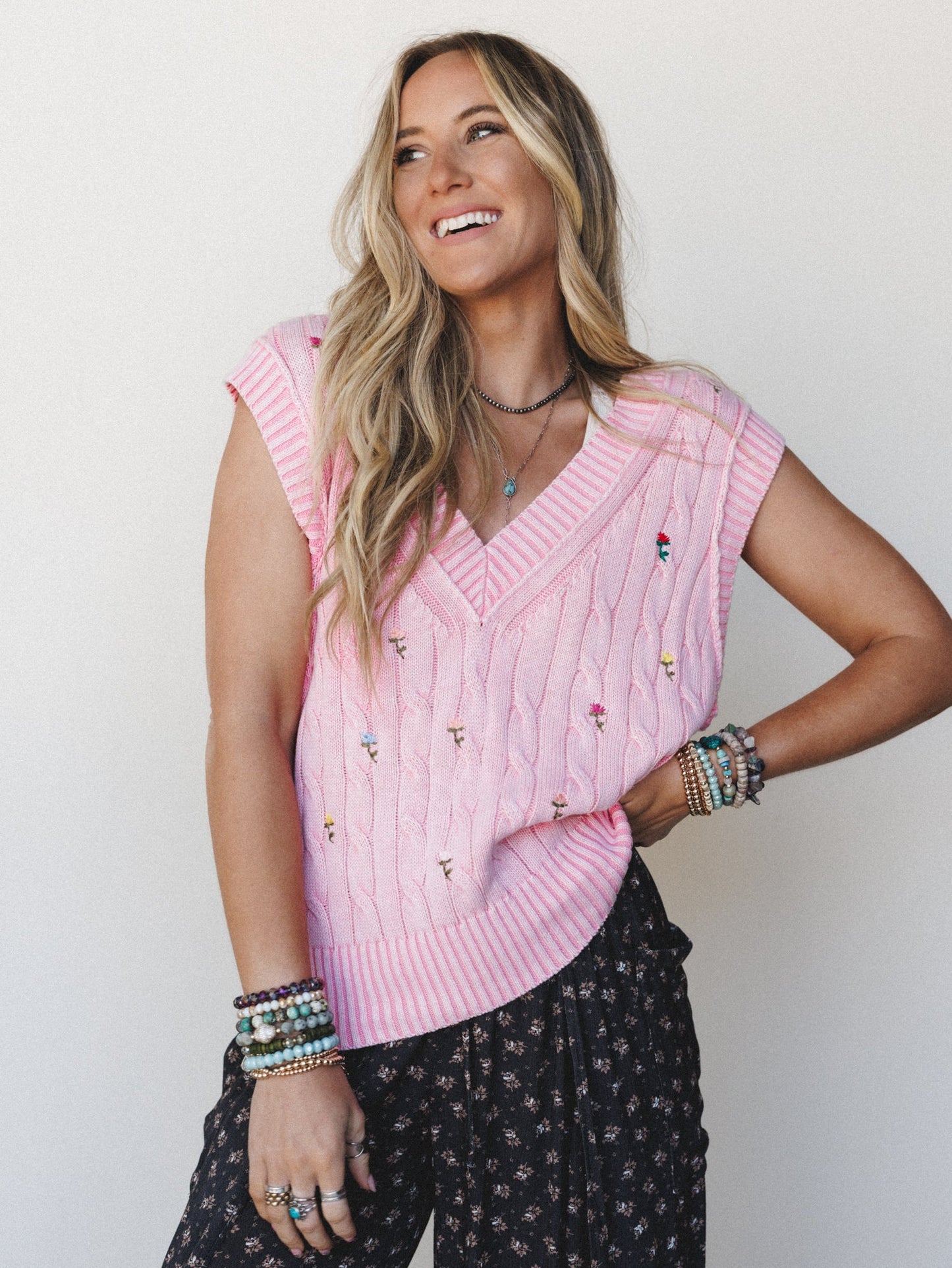 Floral Embers Embroidered Vest - Pink