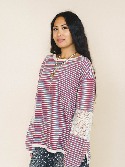 Clara Stiped Top - Red Teal