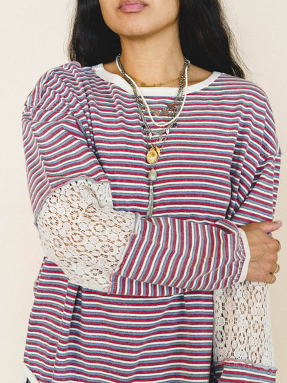 Clara Stiped Top - Red Teal
