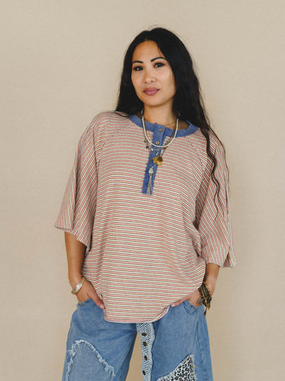 Florence Striped Poncho - Coral