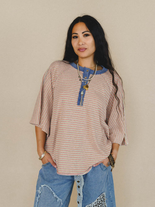 Florence Striped Poncho - Coral