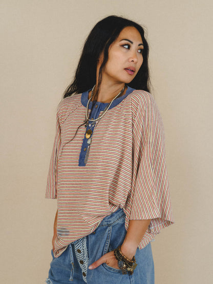 Florence Striped Poncho - Coral