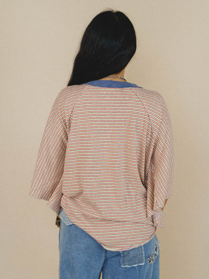 Florence Striped Poncho - Coral