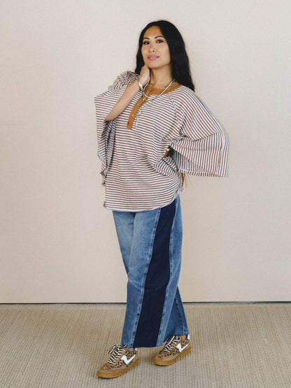 Florence Striped Poncho - Oatmeal