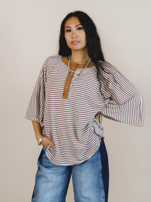 Florence Striped Poncho - Oatmeal