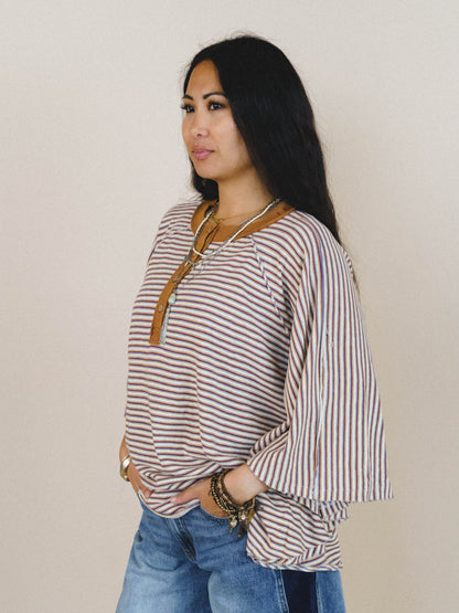 Florence Striped Poncho - Oatmeal