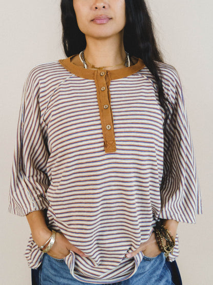 Florence Striped Poncho - Oatmeal