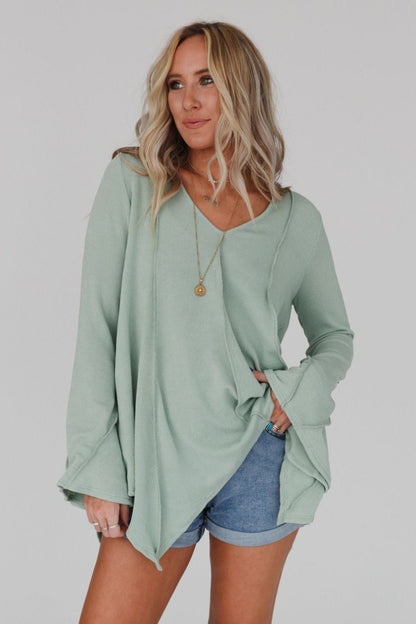 Golden Hour Long Bell Sleeve Top - Sage