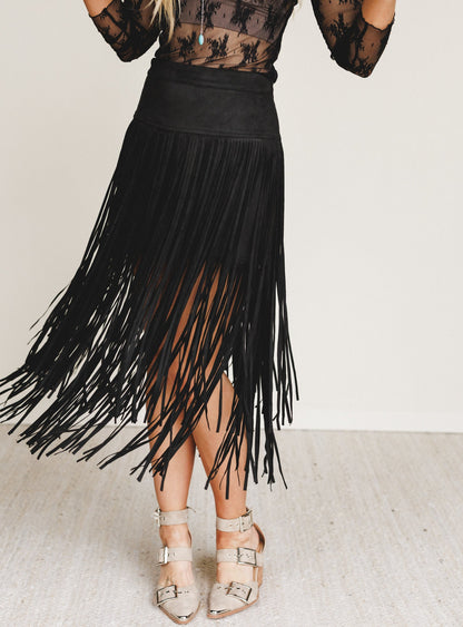 Swayed West Fringe Skirt - Black
