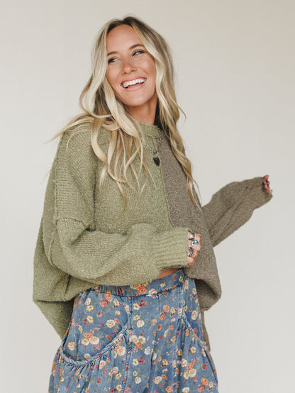 Folk Tale Color Block Sweater - Olive